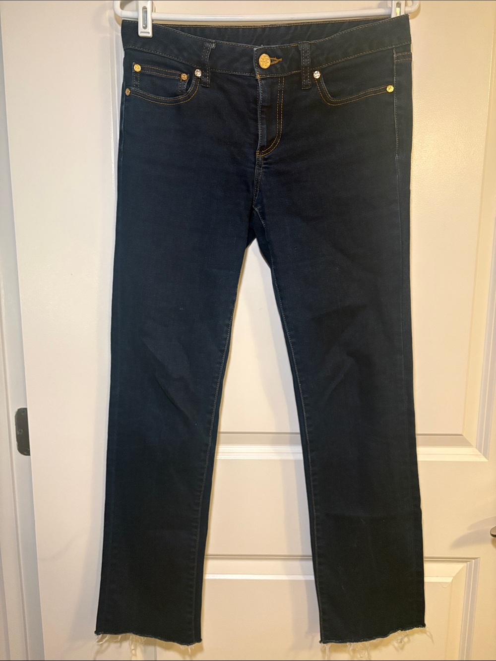 Tory Burch Navy Straight-Leg Jeans with Gold Hardware